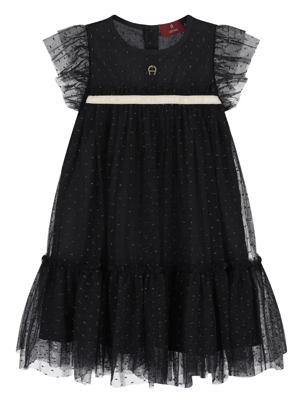 

Платье из тюля с оборками Aigner Kids, черный