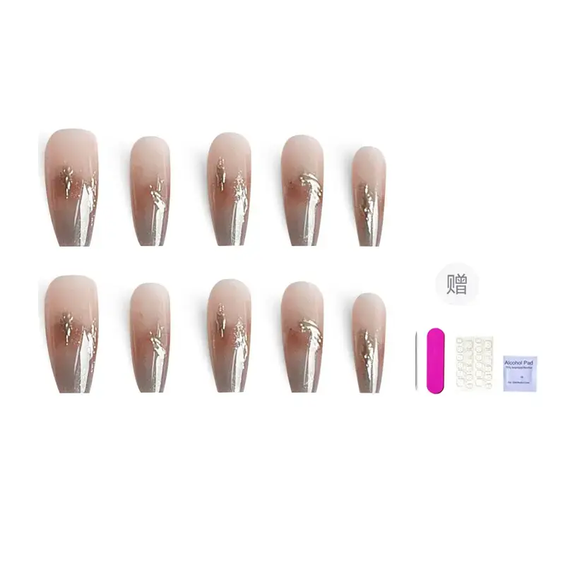 

ORANOT Накладные ногти Gilded Lake длинные шампань золото размытый градиент 24mm