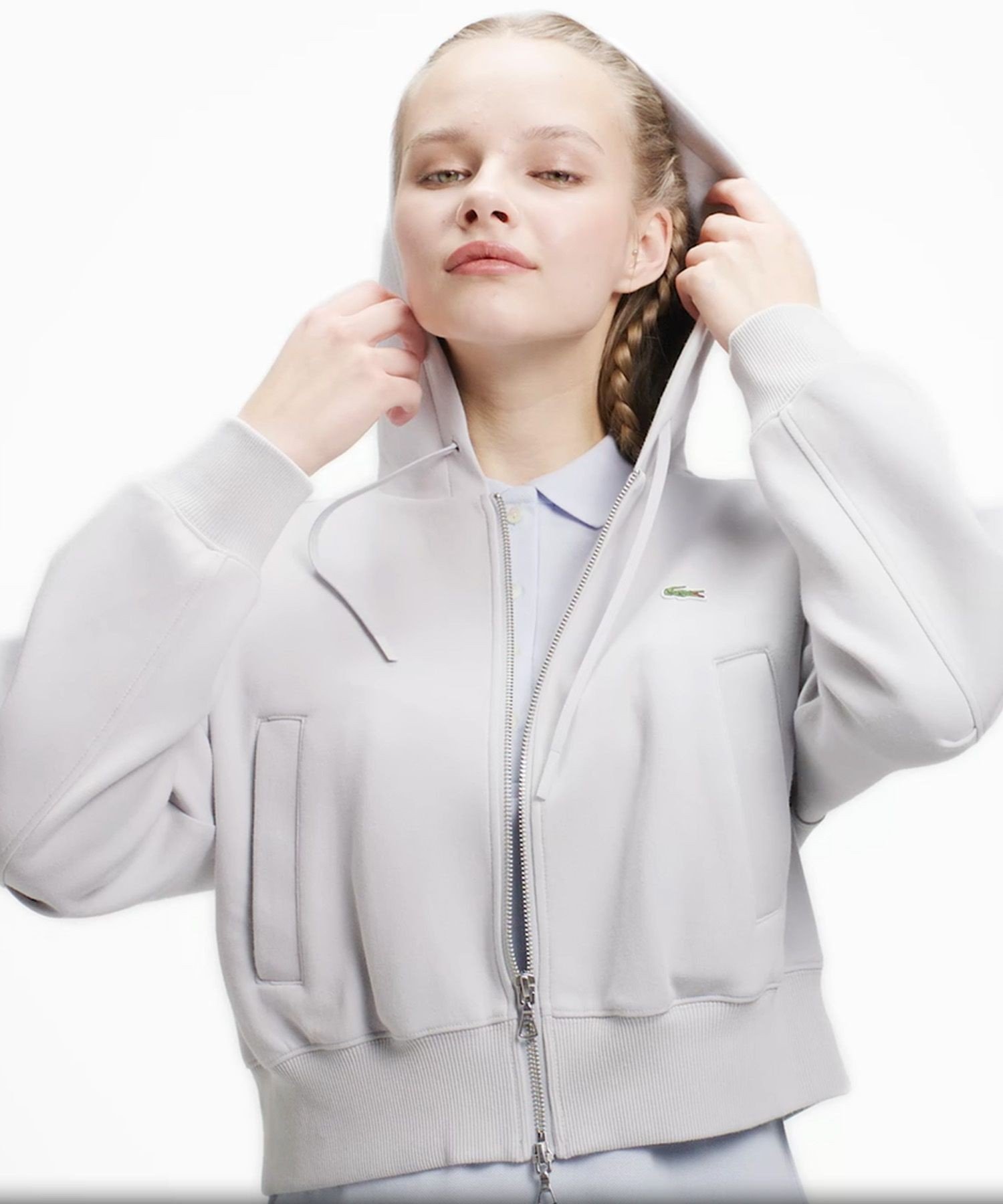 Толстовка LACOSTE Double Face, двусторонняя, светло-серая
