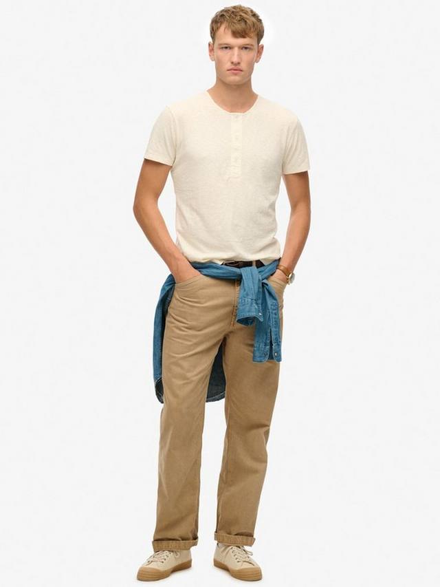Хлопковая тонкая футболка с коротким рукавом в стиле grandad Superdry, Oyster Cream — фото 3