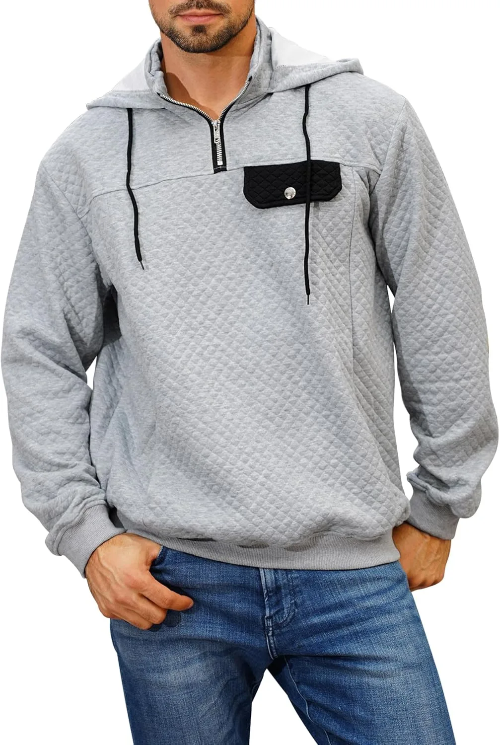 

Мужская худи на молнии с длинным рукавом и карманами OMEWEE