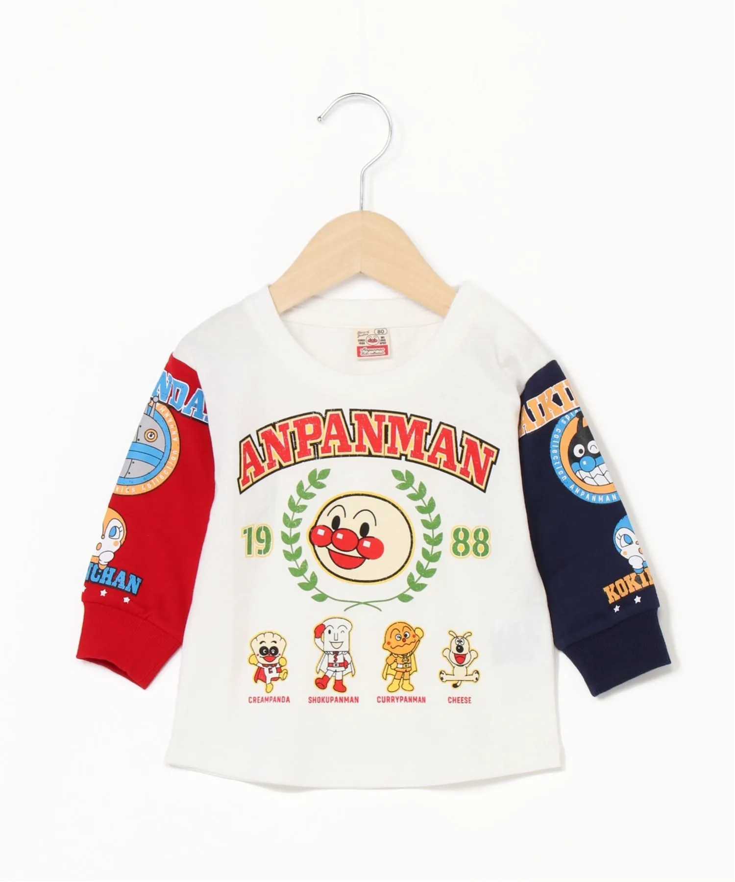 Детская коллекция ANPANMAN / Футболка с длинным рукавом с принтом на рукаве и логотипом колледжа (K) Anpanman Kids Collection, Off-white — фото 2