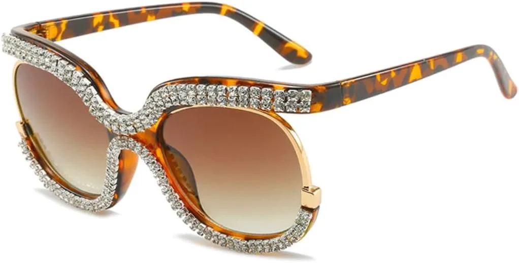 

Солнцезащитные очки со стразами для женщин, крупная оправа, бриллианты, кристаллы, увеличенный размер, защита от УФ-излучения UV400 UATXTAU, C2leoaprd-brown