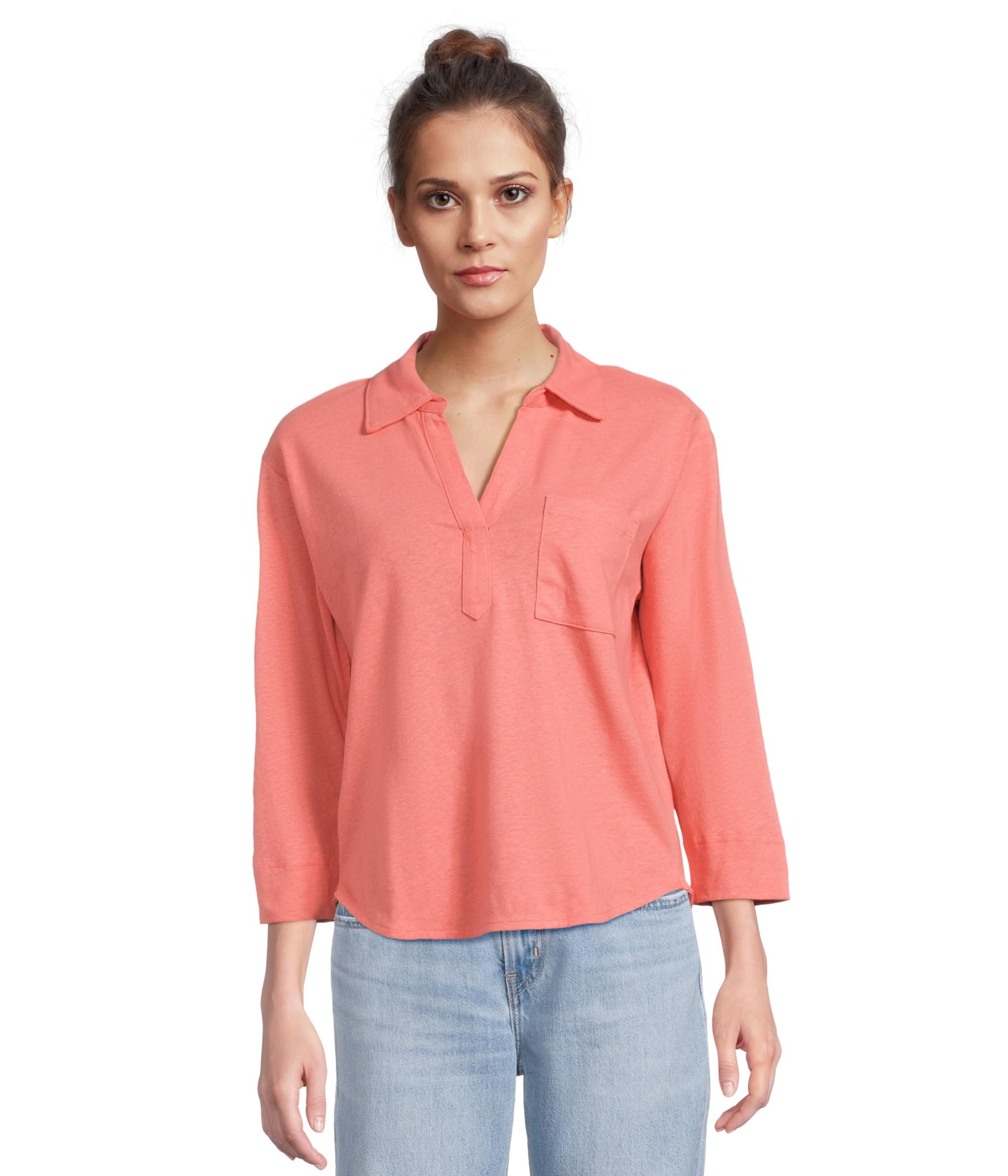 

Футболка L.L.Bean Cotton Linen Tee Splitneck, цвет Dark Salmon