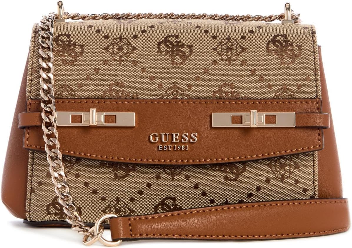 

Женская мини-сумка-трансформер GUESS Melinda Logo с откидной крышкой и логотипом., Latte Logo