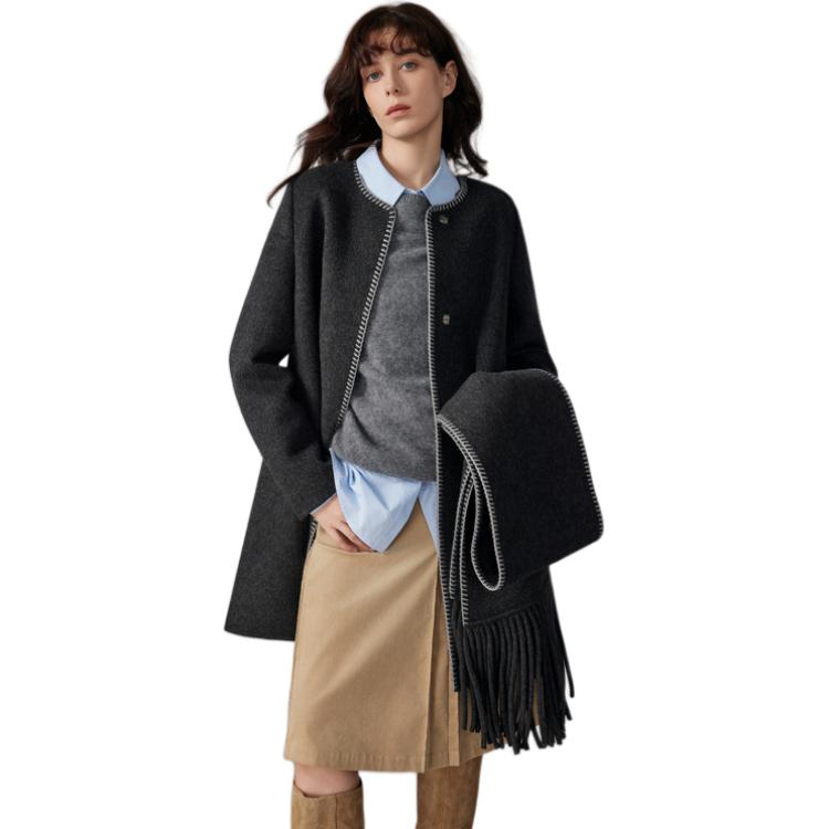 

Пальто женское с шарф-воротником, умеренно прямое ELLE, темно-серый