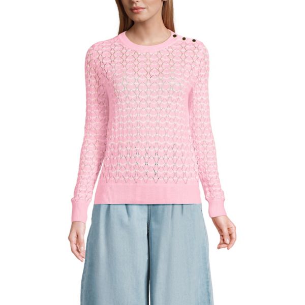 

Женский современный свитер с круглым вырезом Lands' End, цвет ivory pink stripe