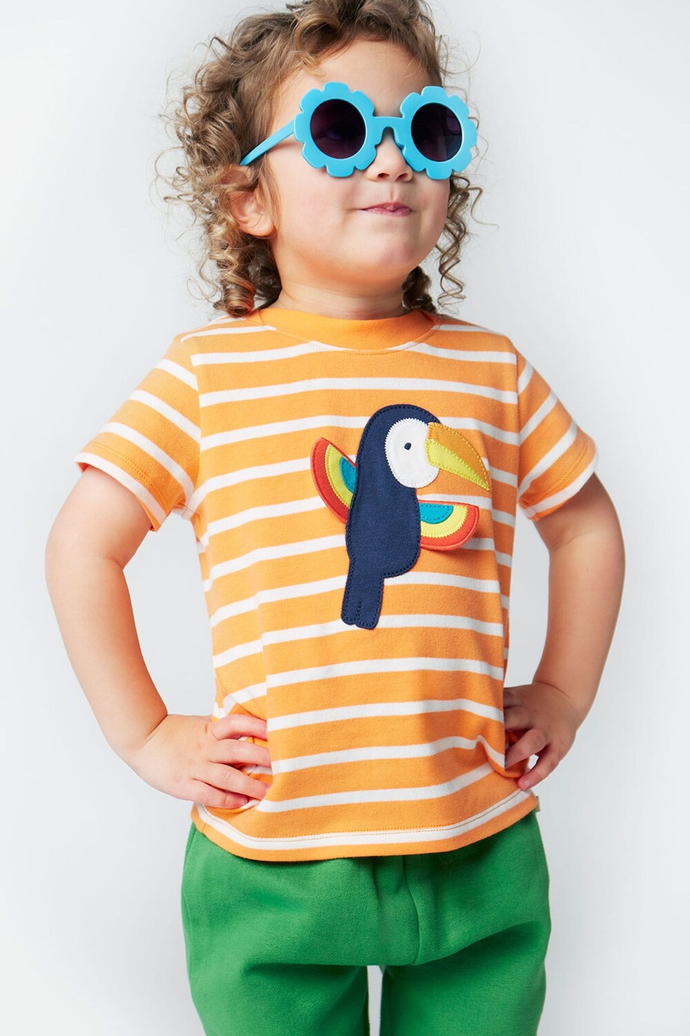 

Полосатая футболка с интерактивной аппликацией с мотивом тукана Frugi, мультиколор
