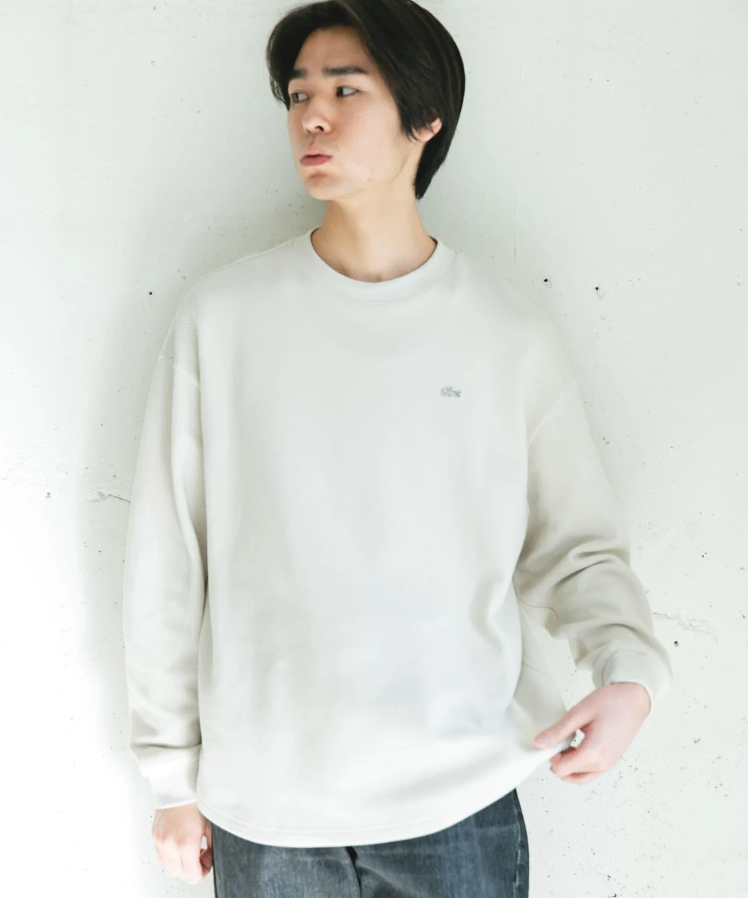 Мужская футболка с длинным рукавом LACOSTE x DOORS THICK PIQUE ROUND зеленый — фото 4