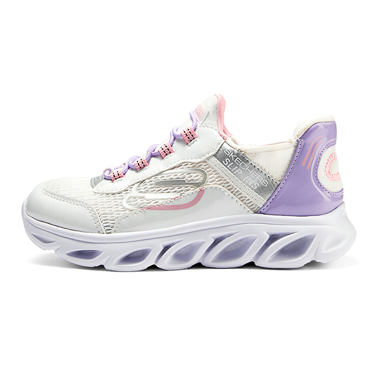 Беспроводные слипоны низкие детские повседневные кроссовки White Purple Teenagers Skechers, White/Purple — фото 2