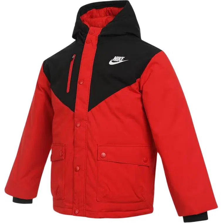 Детская пуховая куртка с капюшоном несъемный умеренный капюшон Nike, Red/Black — фото 4