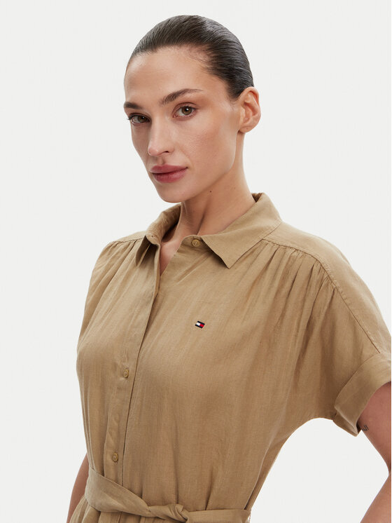 Платье-Рубашка стандартный крой Ess WW0WW44653 Tommy Hilfiger, бежевый — фото 4