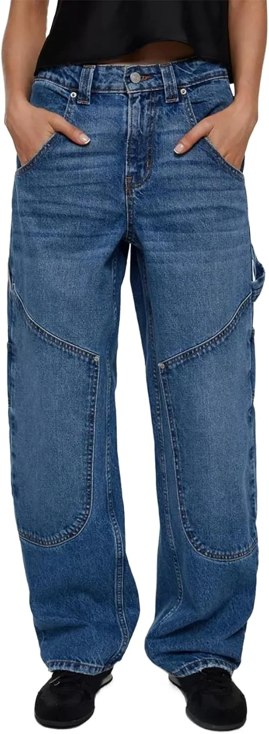 

Kedera Mid Rise Barrel Baggy Carpenter Jeans для женщин