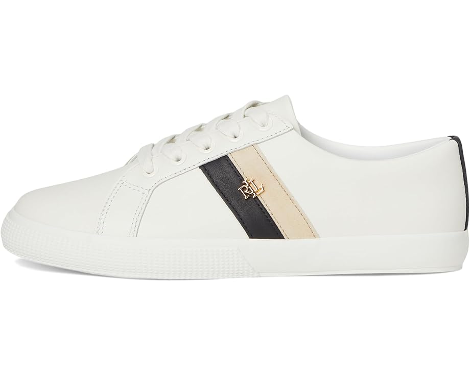 Кроссовки Lauren Ralph Lauren Janson II Color-Blocked Leather Sneakers, цвет Snow White/Black/Sand Dune — фото 4