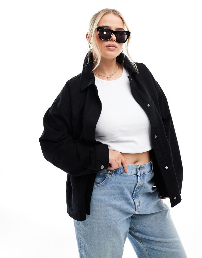 

ASOS DESIGN Curve – черная куртка-рубашка с карманами из хлопкового твила
