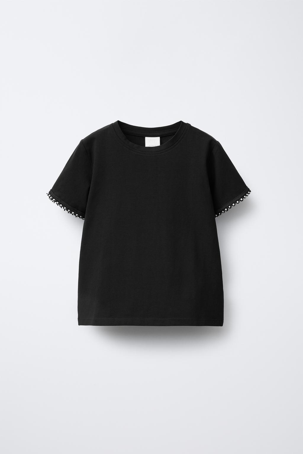 

Футболка с жемчужными аппликациями ZARA, черный