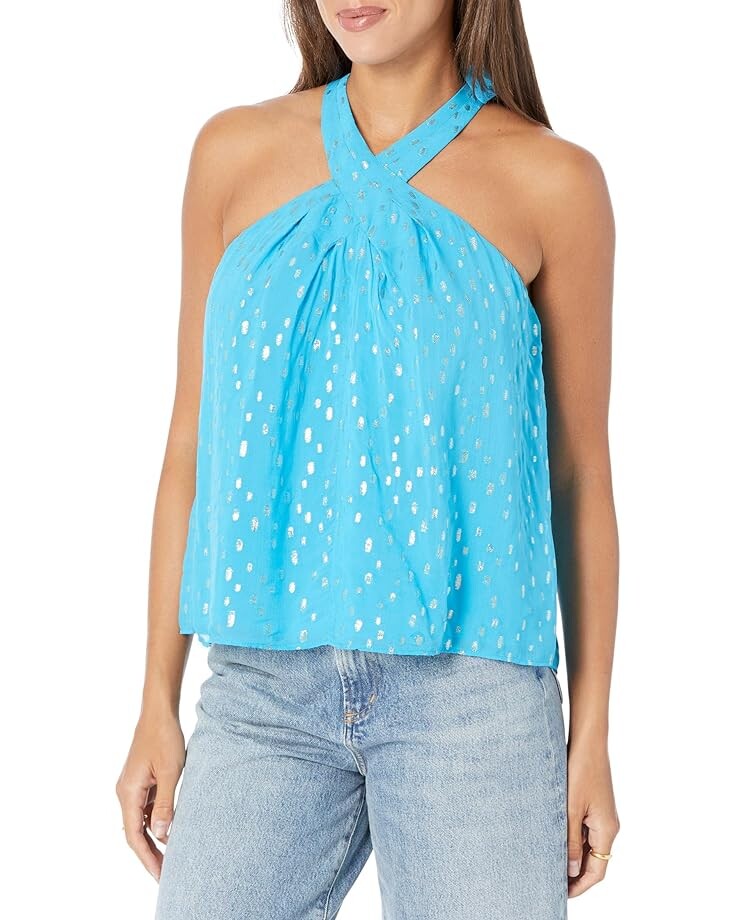 

Топ Lilly Pulitzer Rori Halter, цвет Cumulus Blue Viscose Metallic Clip Dobby