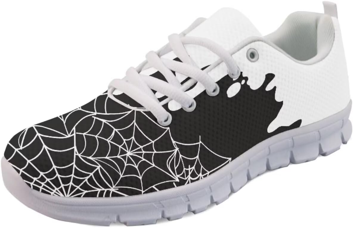 

Кроссовки Forchrinse для женщин и мужчин, с шнуровкой, для бега, дышащие, с сеткой, на шнуровке, для прогулок и тенниса, Halloween Spider Web