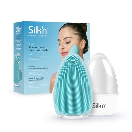 

Silk'n Яркая силиконовая щетка для очищения лица, гигиеническая глубокая очистка, нежное отшелушивание и массаж, водонепроницаемая, перезаряжаемая, светло-голубая