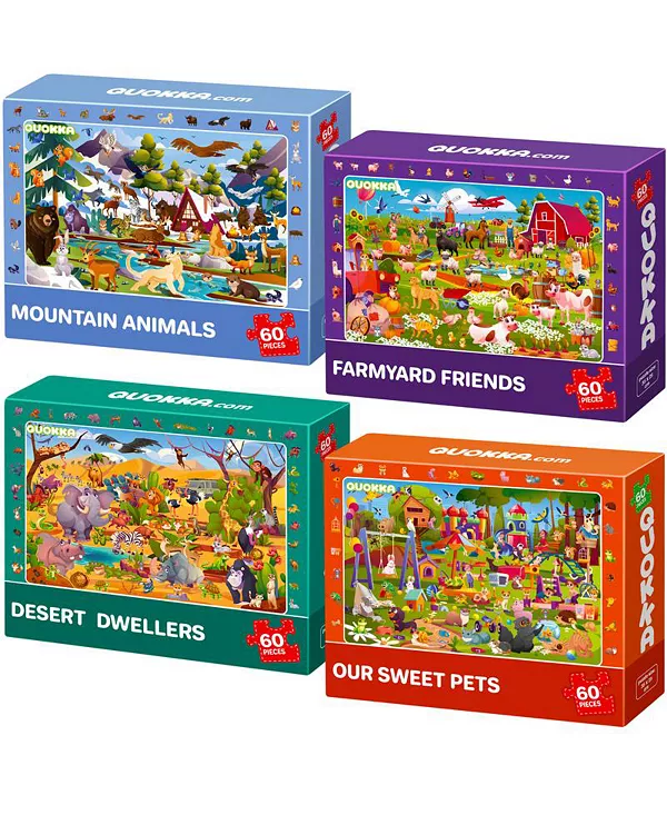 4 пазла по 60 деталей для детей 4-6 лет Quokka, pets, mountains animals