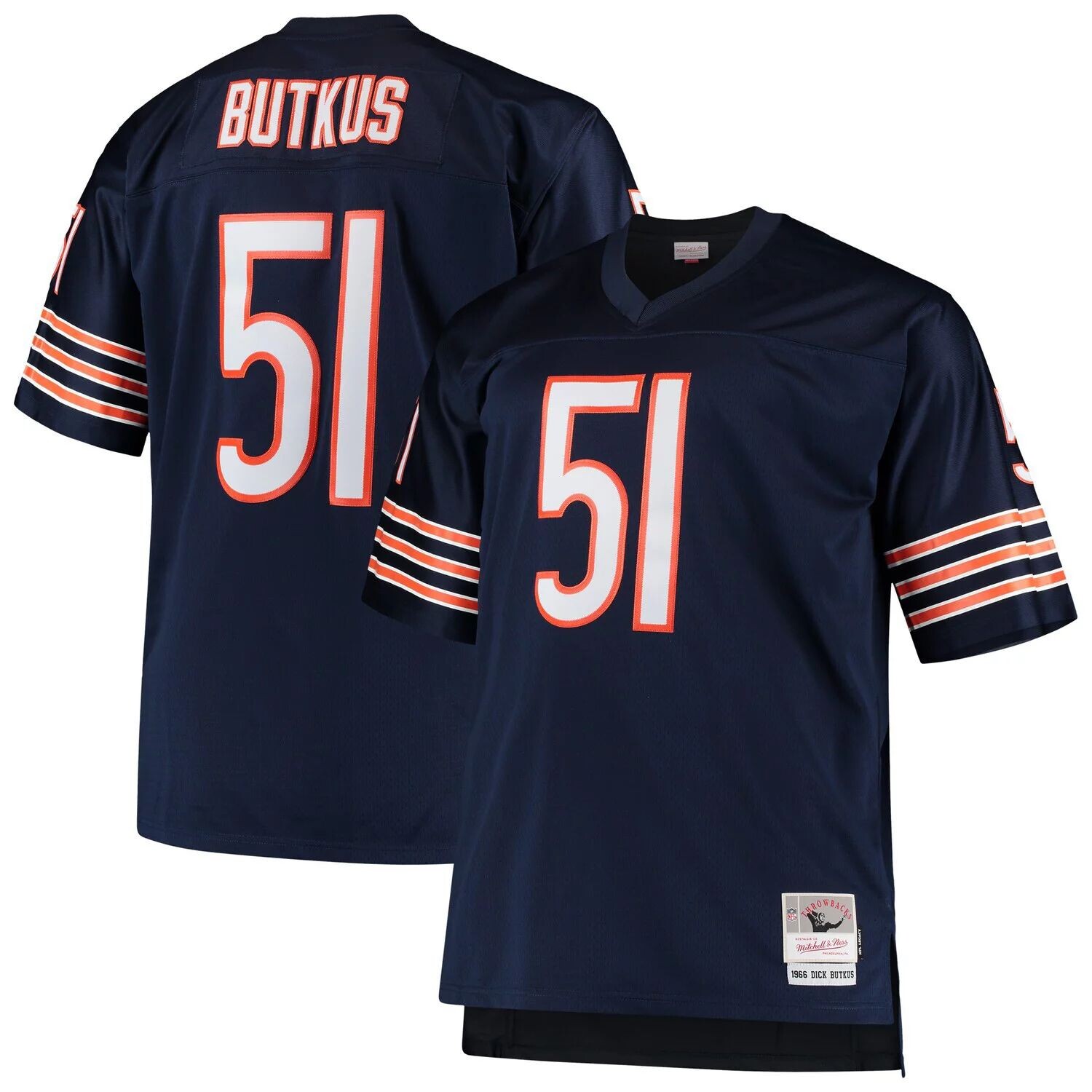 

Мужская футболка Mitchell & Ness Dick Butkus Navy Chicago Bears Big & Tall 1966 года, реплика пенсионера