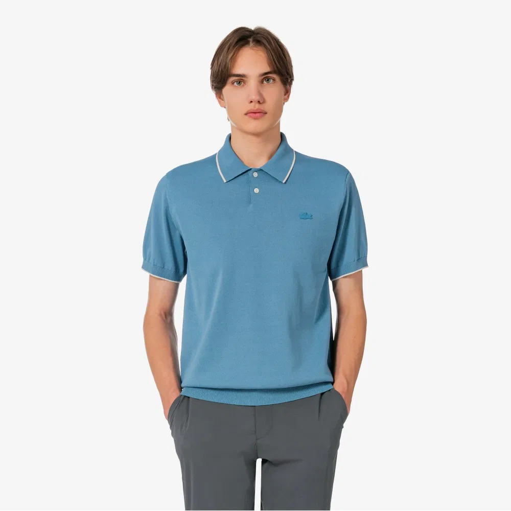 Мужская поло-рубашка из бумаги и полиэстера, синяя, от Lacoste