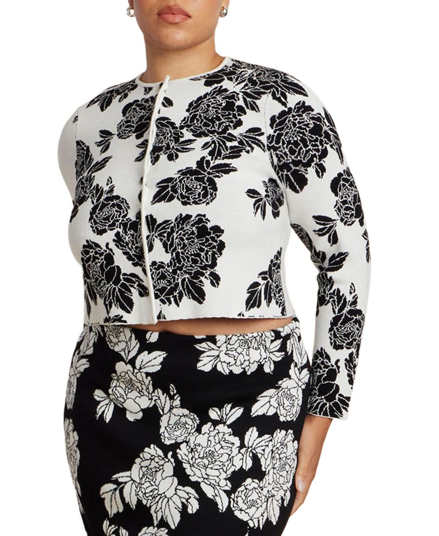 

Женский свободный свитер крупной вязки больших размеров ELOQUII, Black white blossoms