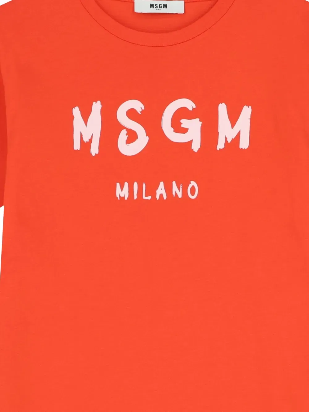 Хлопковое платье с логотипом Msgm Kids, оранжевый — фото 3