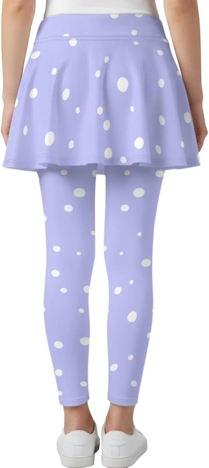Леггинсы с юбкой для девочек Hresuewn, 2-в-1, White Polka Dot-lavender — фото 2