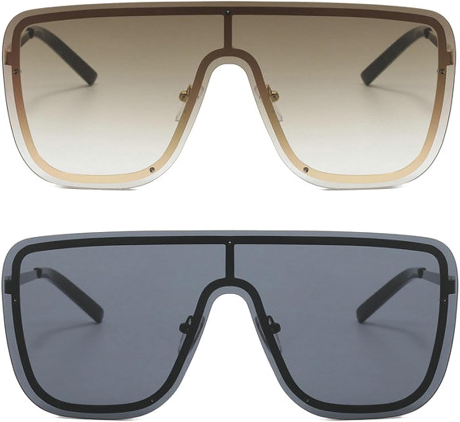 

Солнцезащитные очки Willochra Square Oversized для женщин и мужчин, большие, с плоской верхней частью, в стиле ретро, ​​модные, в форме щита, большие солнцезащитные очки, 2pcs-black&brown