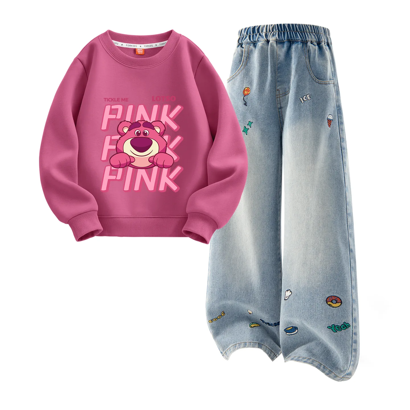 Детская повседневная спортивная футболка с круглым вырезом Disney, Dime Cute Berry Red+Solid Color Denim Blue