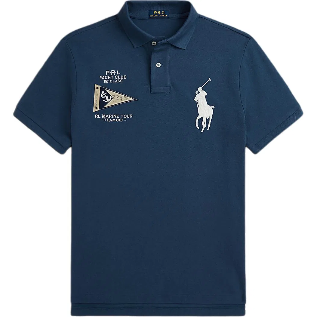 Поло с логотипом Polo Pony, бывшее в употреблении Polo Ralph Lauren, Marine Blue