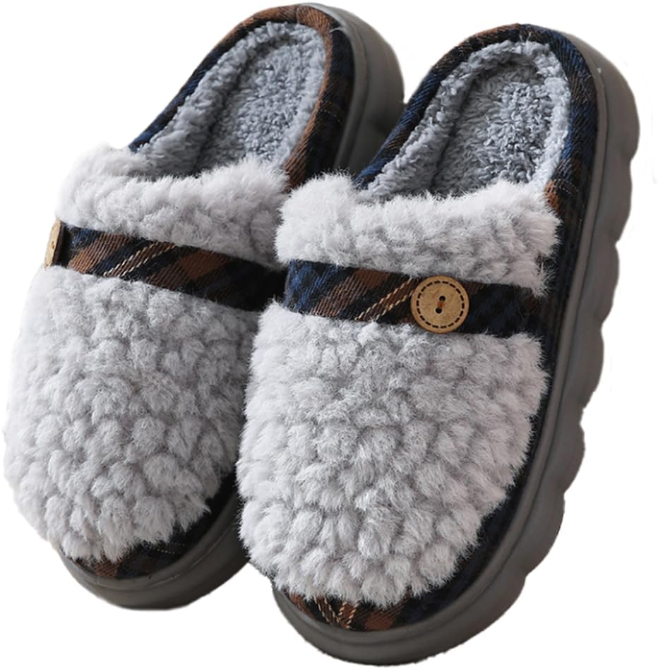 

Женские тапочки для взрослых, теплые плюшевые с бантом, удобные мужские домашние тапочки с противоскользящей толстой подошвой, зимние хлопковые тапочки Uewidiod, серый