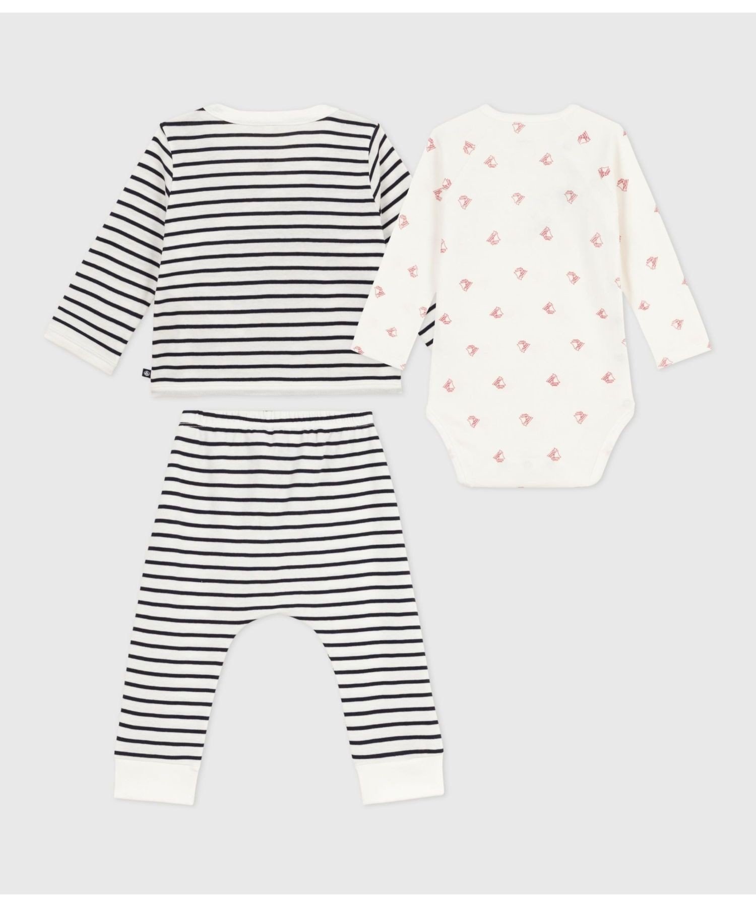 Комбинезон Детский набор из 3 предметов Petit Bateau, Off-white/Navy — фото 2