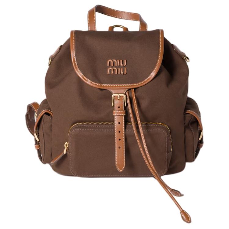 

MIU MIU Женский рюкзак из холста с кожаной спинкой коричневый