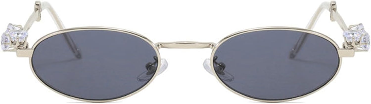

Солнцезащитные очки Willochra Retro Oval Rhinestone Skinny Sunglasses for Women в стиле 90-х, блестящие, в стиле хиппи и диско. Модные солнцезащитные очки, Silver Black
