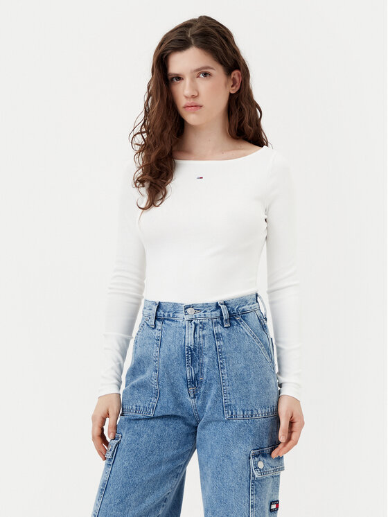

Блузка облегающего кроя DW0DW21350 Tommy Jeans, экрю