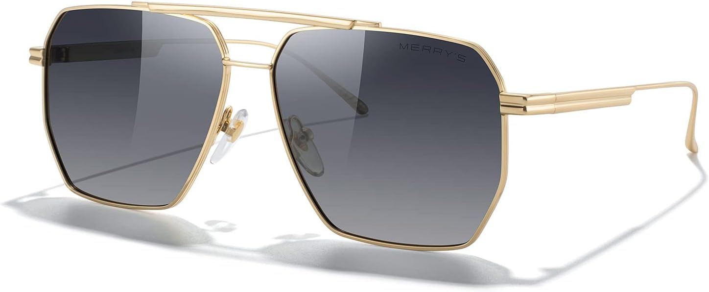 

Большие поляризованные квадратные солнцезащитные очки MERRY для женщин и мужчин, винтажные ретро-очки, защита от УФ-излучения UV400, классические большие металлические солнцезащитные очки MERRY'S, Gold Frame/Gray Gradient Lens