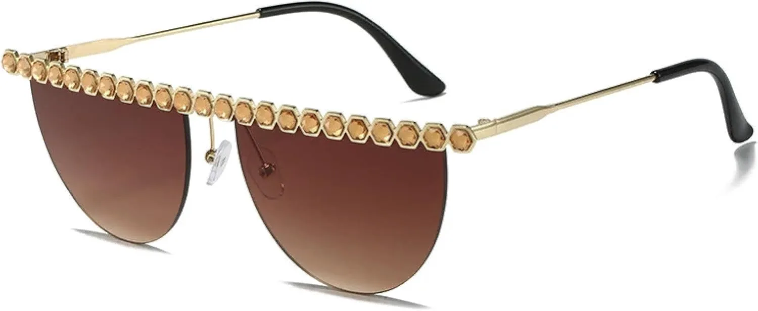 

Модные солнцезащитные очки в полукруглой оправе для женщин и мужчин, класса люкс, уличная фотография, защита от УФ-излучения UV400 TKKTLLT, Gold Gradient Tea