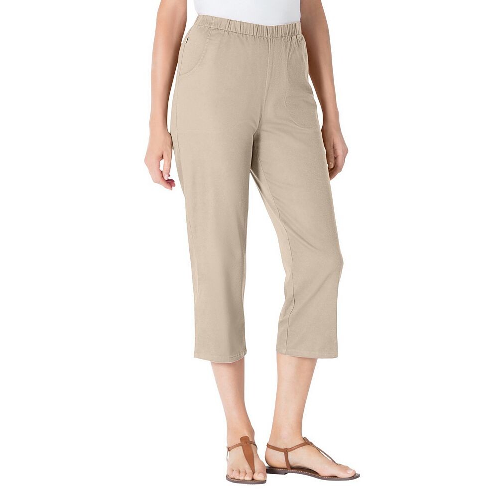 

Женщина в женских капри больших размеров Fineline Jean Woman Within, цвет Natural Khaki