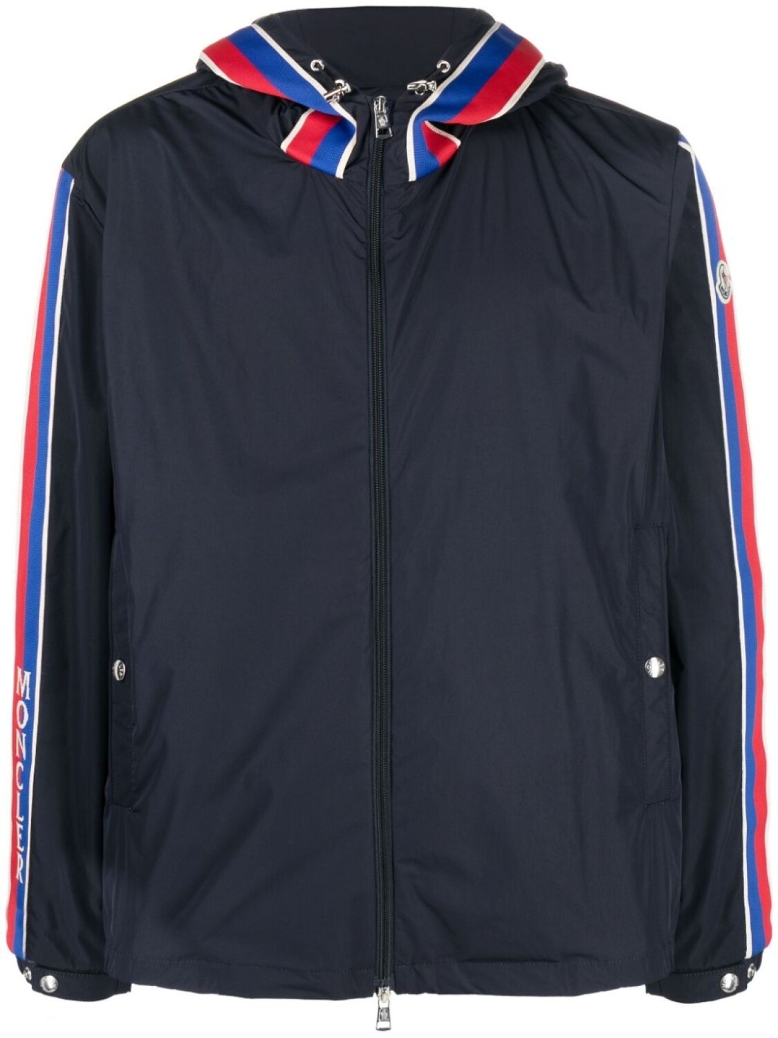 

Moncler куртка с капюшоном и отделкой в полоску, синий