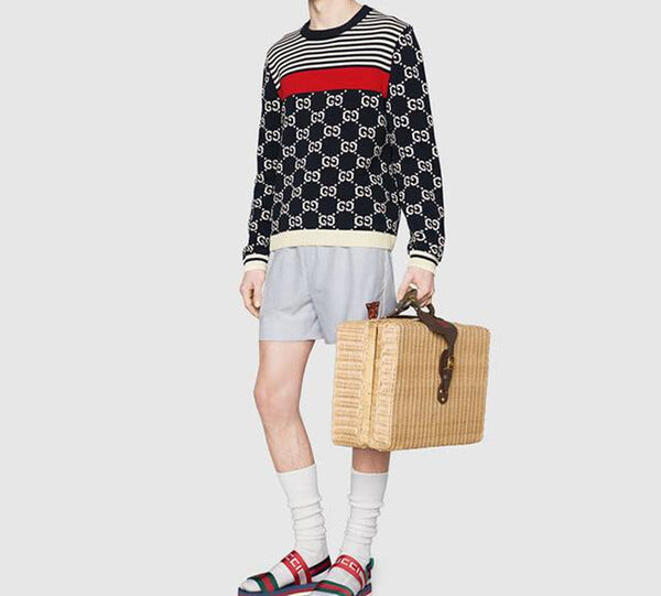 Свитер Gucci men's gg logo striped knit sweater, темно-синий — фото 4