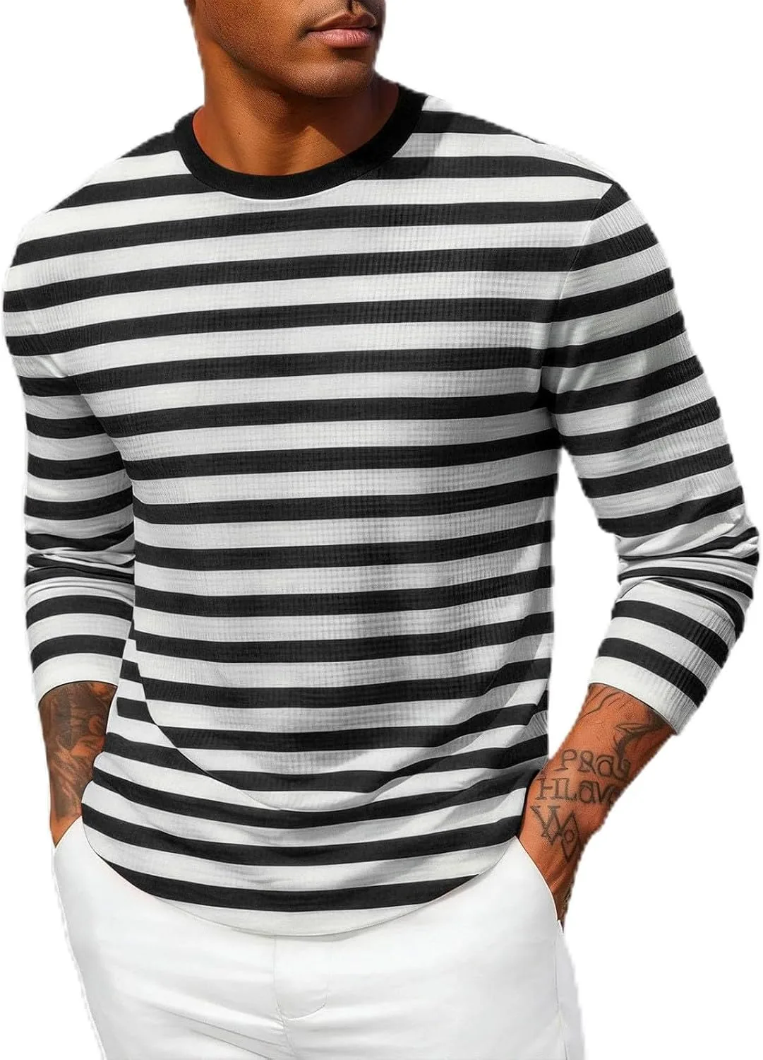 

Футболка Cambkatl Casual Striped Waffle для мужчин, легкая, свободная, с длинным рукавом