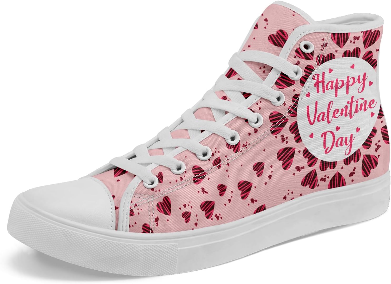 

Высокие кеды из ткани для девочек и мальчиков - стильные шнурованные туфли с принтом сердца, удобная повседневная обувь Awsole, белый/розовый