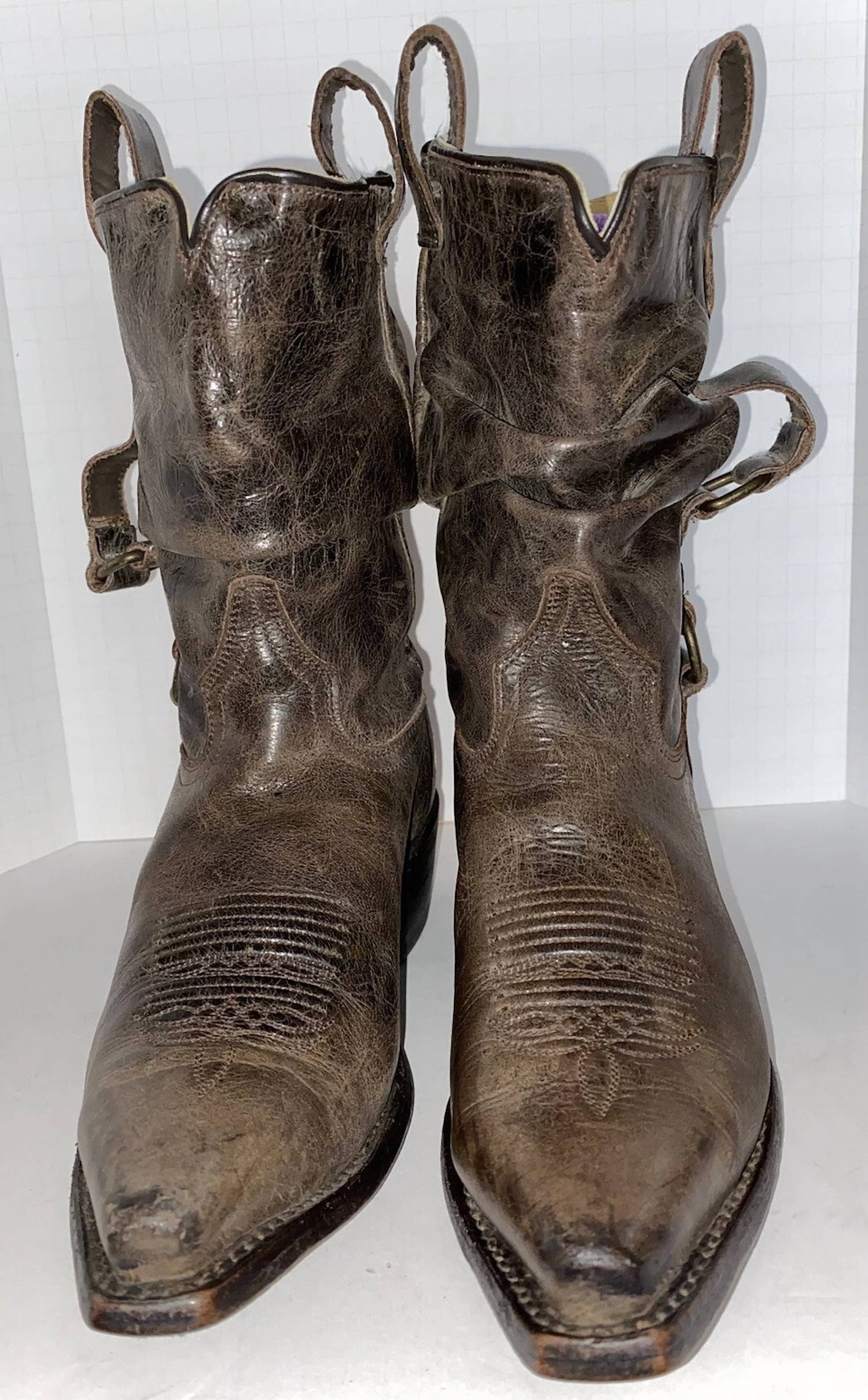 Женские кожаные ковбойские сапоги до середины икры в коричневом цвете Double-H Boots — фото 3