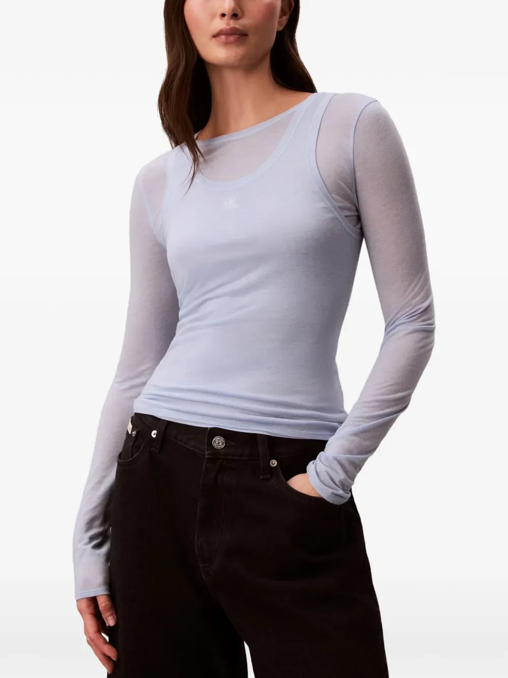 Двухслойная футболка с длинными рукавами Calvin Klein, синий — фото 3