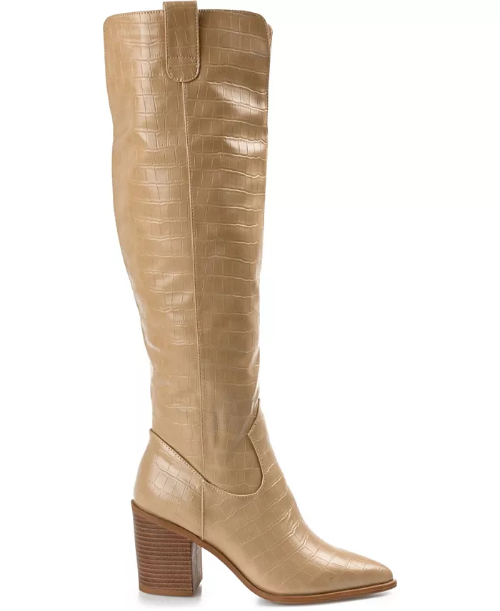 Женские высокие сапоги Therese Extra Wide Calf на устойчивом каблуке Journee Collection, коричневый/бежевый — фото 2