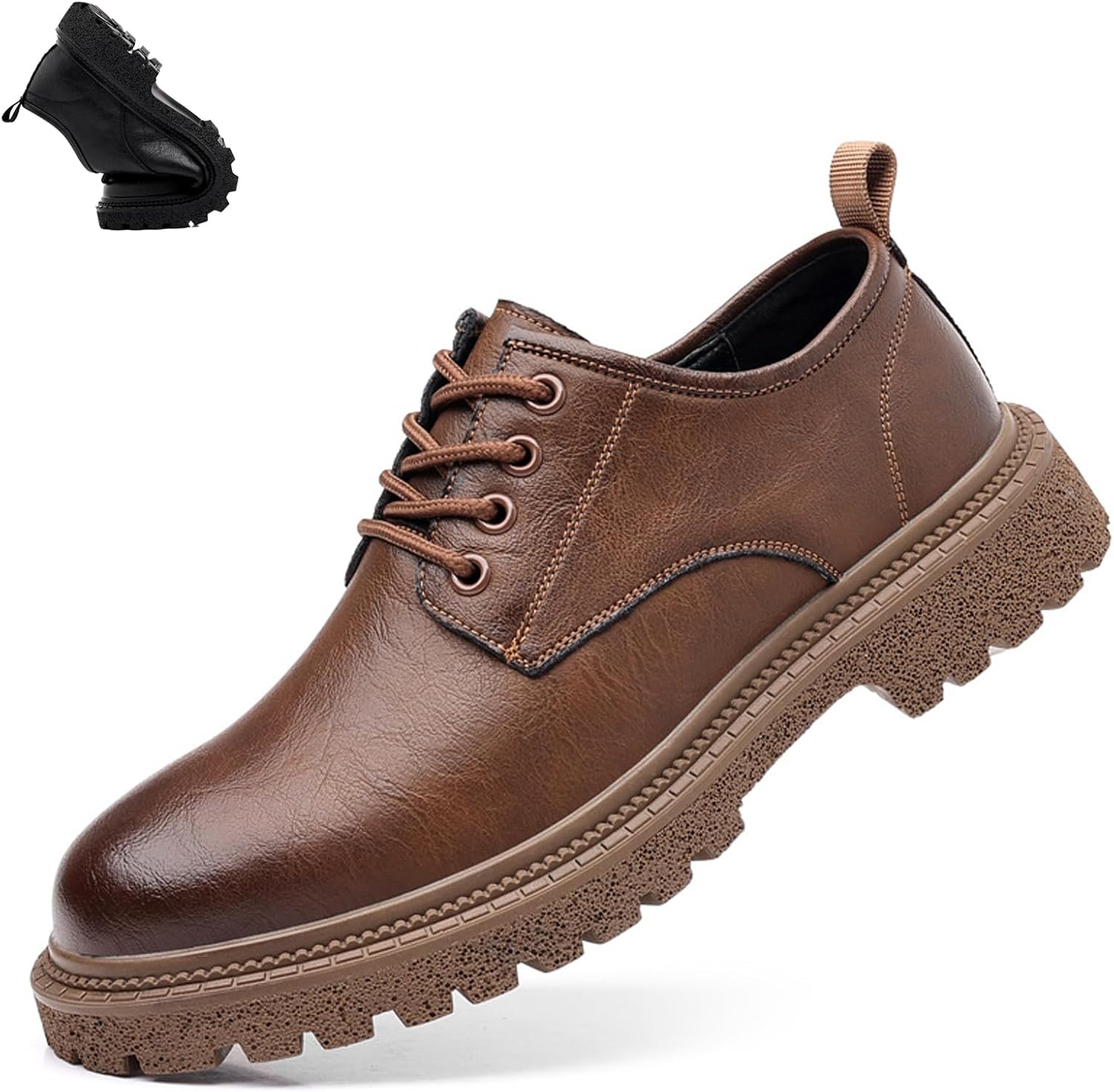 

Мужские классические туфли с шнуровкой из натуральной кожи, винтажные оксфорды, модные повседневные дерби с круглым носком, удобные нескользящие низкие деловые туфли Amazideal, коричневый