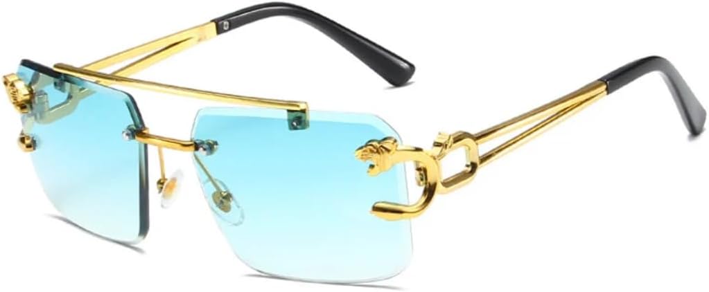 

Солнцезащитные очки с защитой UV400 | Без оправы, панк, металл, золотистый леопардовый принт | для женщин и мужчин, для занятий спортом на открытом воздухе и вождения DSVIGF, Gold-lightgreen