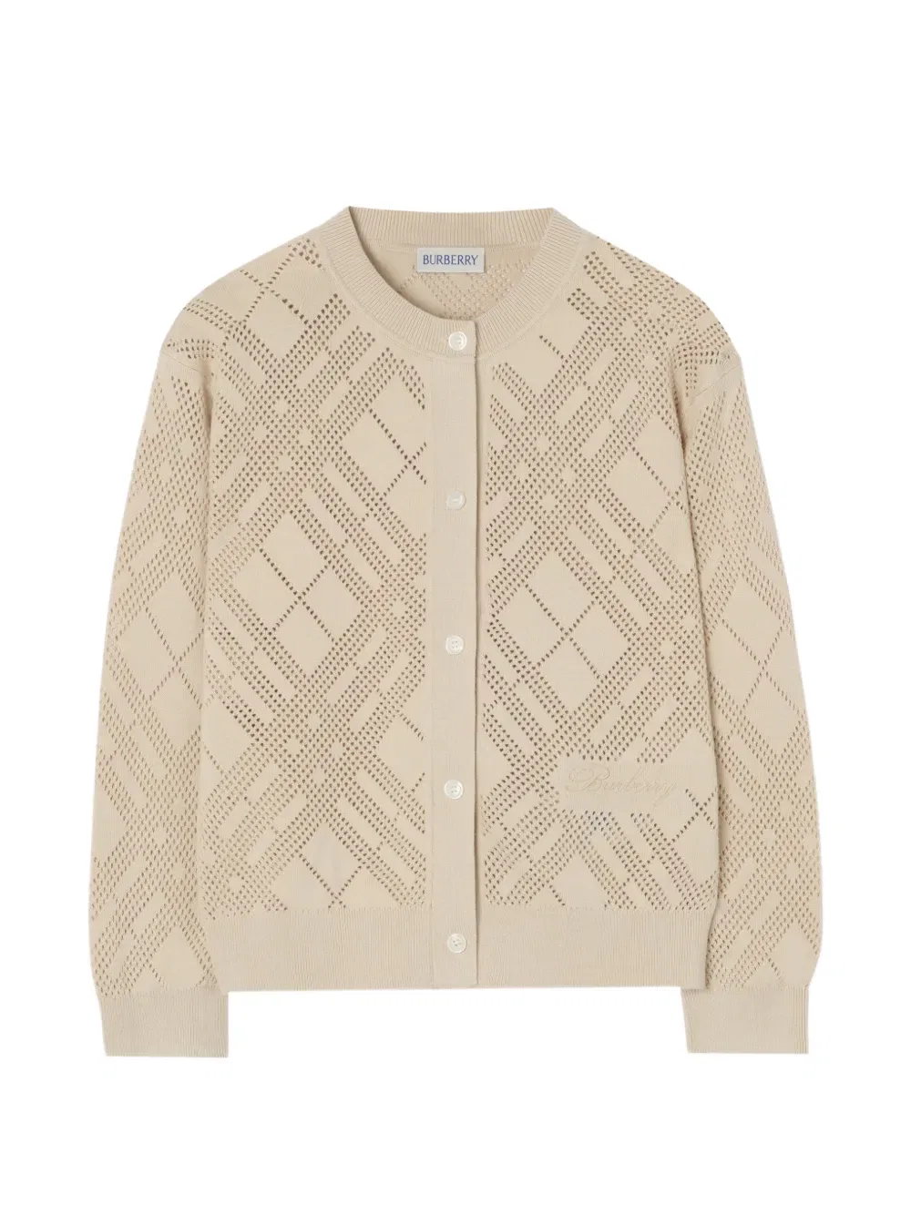 Хлопковый кардиган ажурной вязки Burberry Kids, нейтральный